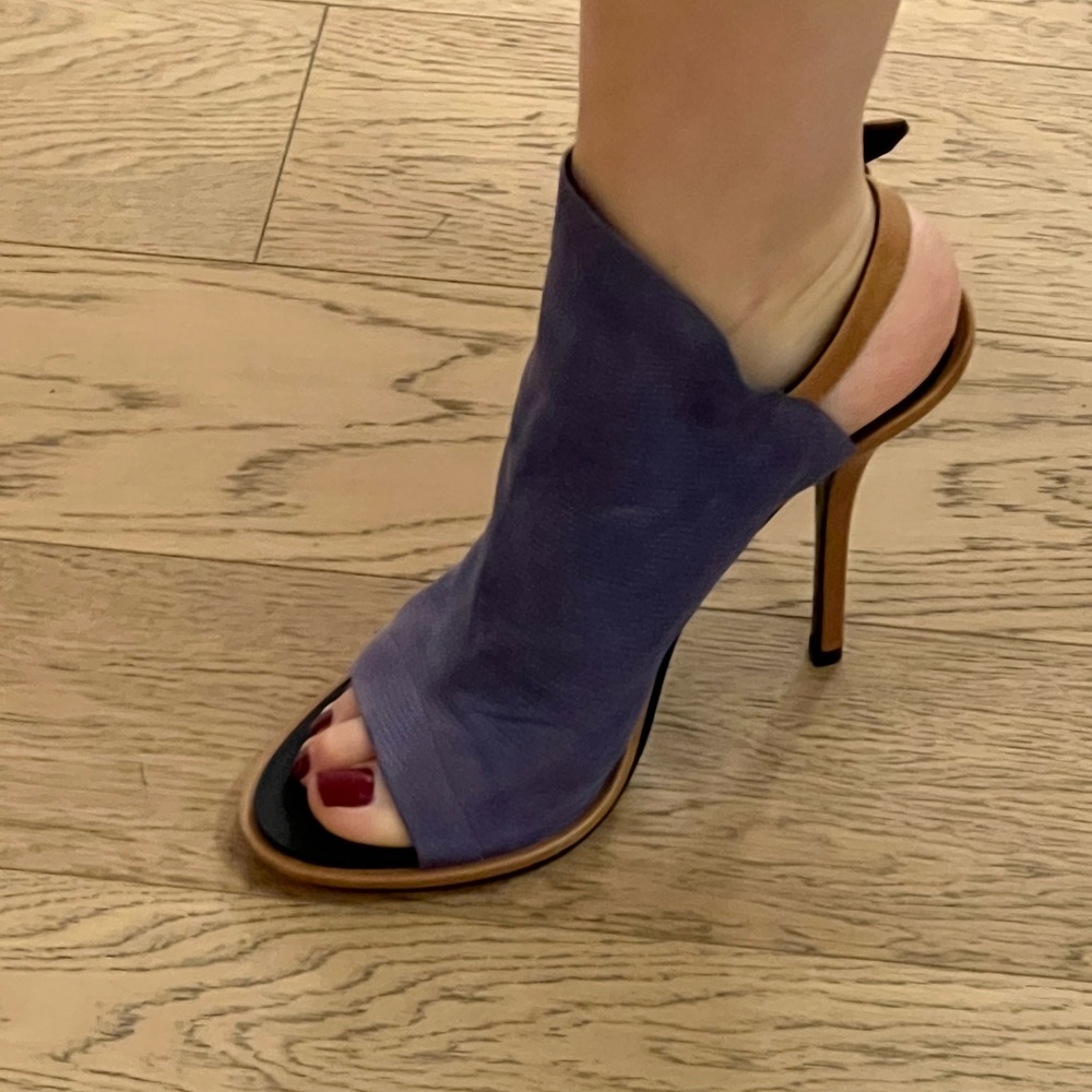 Purple suede Balenciaga sling-back heels in size 40